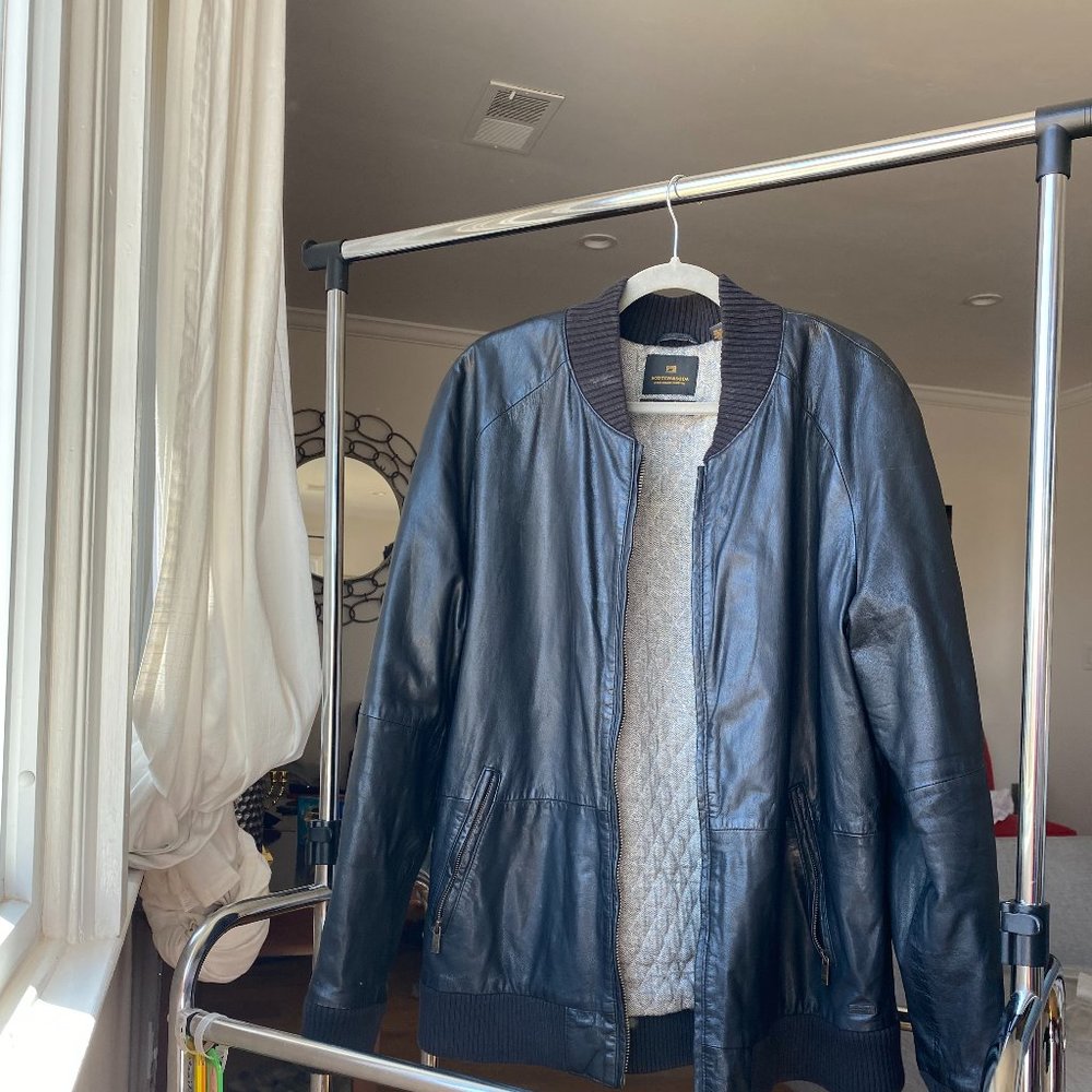 Scotch and Soda Mens 2XL Leather Bomber Black Jacket